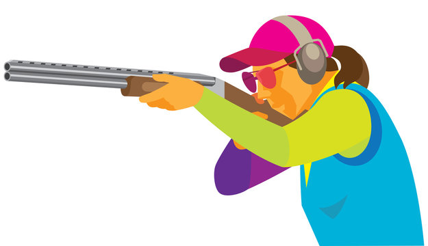 young woman is a marksman shooting skeet