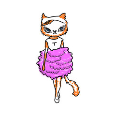 Vector illustration of a cat in a dress.