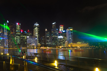 Landscape of the Singapore Marina Bay financial district at night