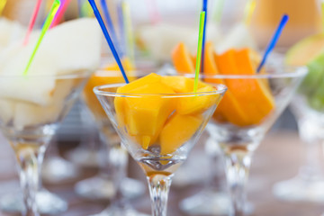 Fresh fruit cuts in martini glasses party