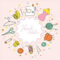 Sewing,knitting Colored hand drawing sketch.