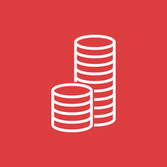 Stack coins icon. Money flat vector illustration on red background