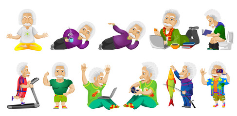 Vector set of gray-haired old man illustrations.