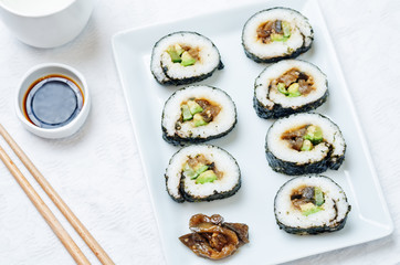eggplant teriyaki vegan avocado cucumber sushi
