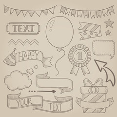 Set of ribbons and elements for party invitation.