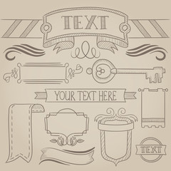 Set of vintage ribbons, frames and elements.