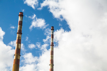The Poolbeg chimneys viewed from a boat in Dublin bay, Dublin, Ireland
