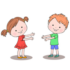 Little girl and boy standing next to each other