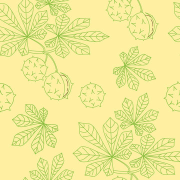 Seamless pattern from leaves and fruits of chestnut