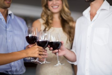 Friends toasting red wine