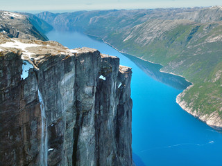 Lysefjord - Kjerag is a popular mountain peak that towers a 1000 metres over the Lysefjord