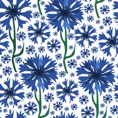 Floral seamless pattern.Textile print with blue flowers.Vector textile texture