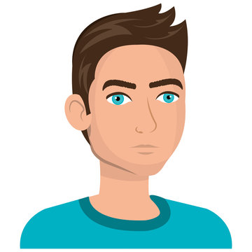 Young Male Cartoon With Brown Hair And Blue Eyes, Vector Illustration Graphic.