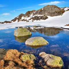 Snowy scenery in Norway near the Kjerag plateau - Langavatn cabin 
