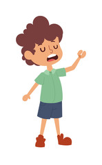 Attractive young boy stands. Fashion small school boy stands and youth cheerful fun character. Vector character boy stands and lifestyle one beautiful stand adorable teen.