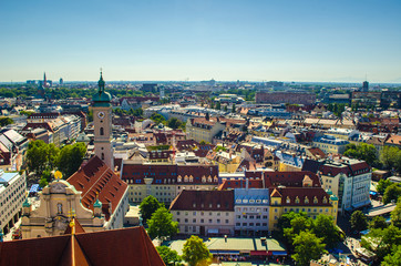 Aerial view of german city munich taken from the top of peterskirche