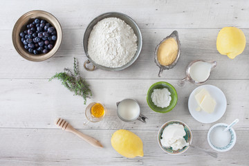 Fototapeta na wymiar Lemon Blueberry Pancakes Ingredients