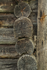 the wall of the log house