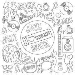 Vector doodle set with music hand drawn elements