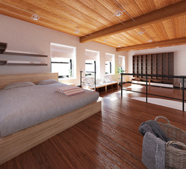 3D Interior rendering of a tiny loft