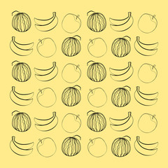 Watermelon banana and peach.