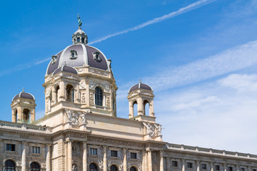 Top of facade of Imperial National History Museum on Marie Theresien Platz near Ringstrasse in Vienna, Austria