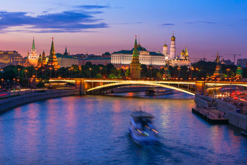 Fototapeta na wymiar Night view of Moscow Kremlin and Moscow River in Moscow. Russia