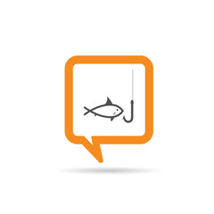 square orange speech bubble with fish on hook icon illustration