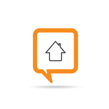 square orange speech bubble with house icon illustration