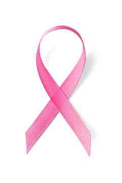 Pink ribbon symbol on white background