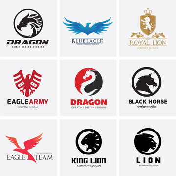 Animal Logo collection, Logo set, Eagle Logo, Lion Logo, Dragon Logo, Boutique hotel logo, Creative Logo, Business Card and brand identity.