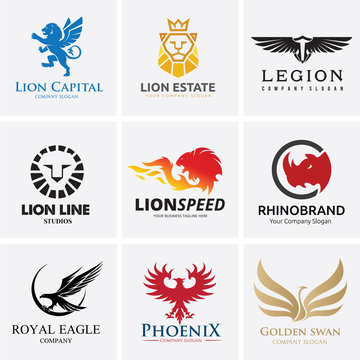 Animal Logo collection,Lion Logo,Rhino logo,Eagle Logo,Vector Logo Template