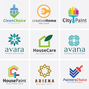 Real Estate Logo collection,Home logo,house logo,house painting logo,hotel and boutique hotel logo,Vector Logo template