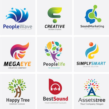 vector illustrationLogo collection,People Logo,brain logo,creative logo,Tree logo,sound Logo,Vector Logo Template
