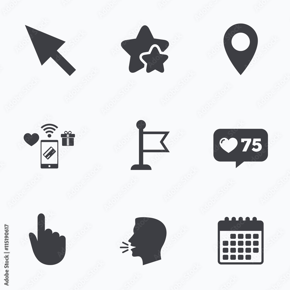 Poster mouse cursor icon. hand or flag pointer symbols.