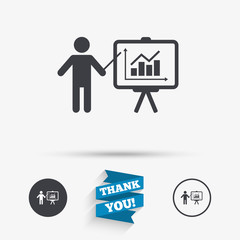Presentation billboard sign icon. Diagram symbol