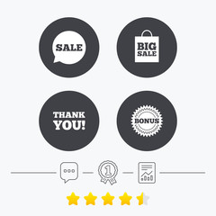 Sale speech bubble icon. Thank you symbol