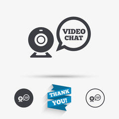 Video chat sign icon. Webcam video speech bubble