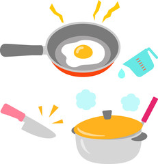 料理中のフライパンや鍋