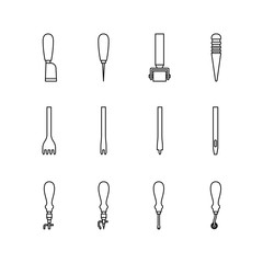 Leather hand craft tool icon set outline style isolated on white background