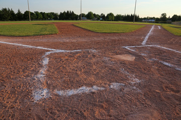 A wide angle shot of a baseball field..