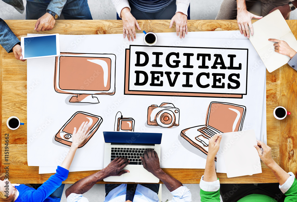 Poster digital devices electronics connection communication concept