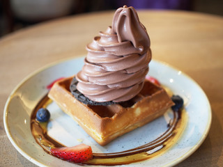 Waffle with ice cream