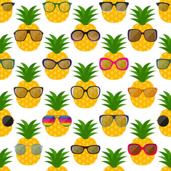 Sunglasses and pineapples seamless pattern. Vector illustration