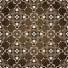 Vintage ornate seamless beige texture in Eastern style on brown.