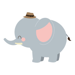 cute elephant cartoon with hat icon