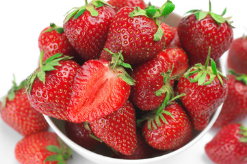 Strawberries in white bowl