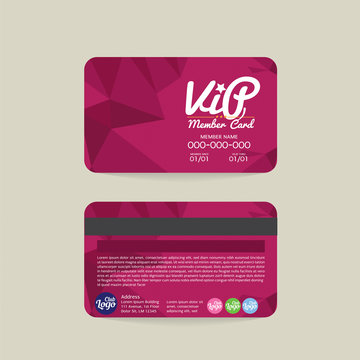 Front And Back Modern Geometric Purple VIP Member Card Template Vector Illustration.