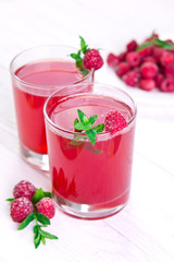Refreshing raspberry drink with mint