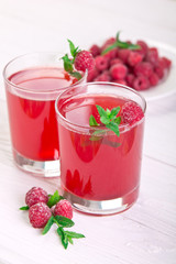 Refreshing raspberry drink with mint